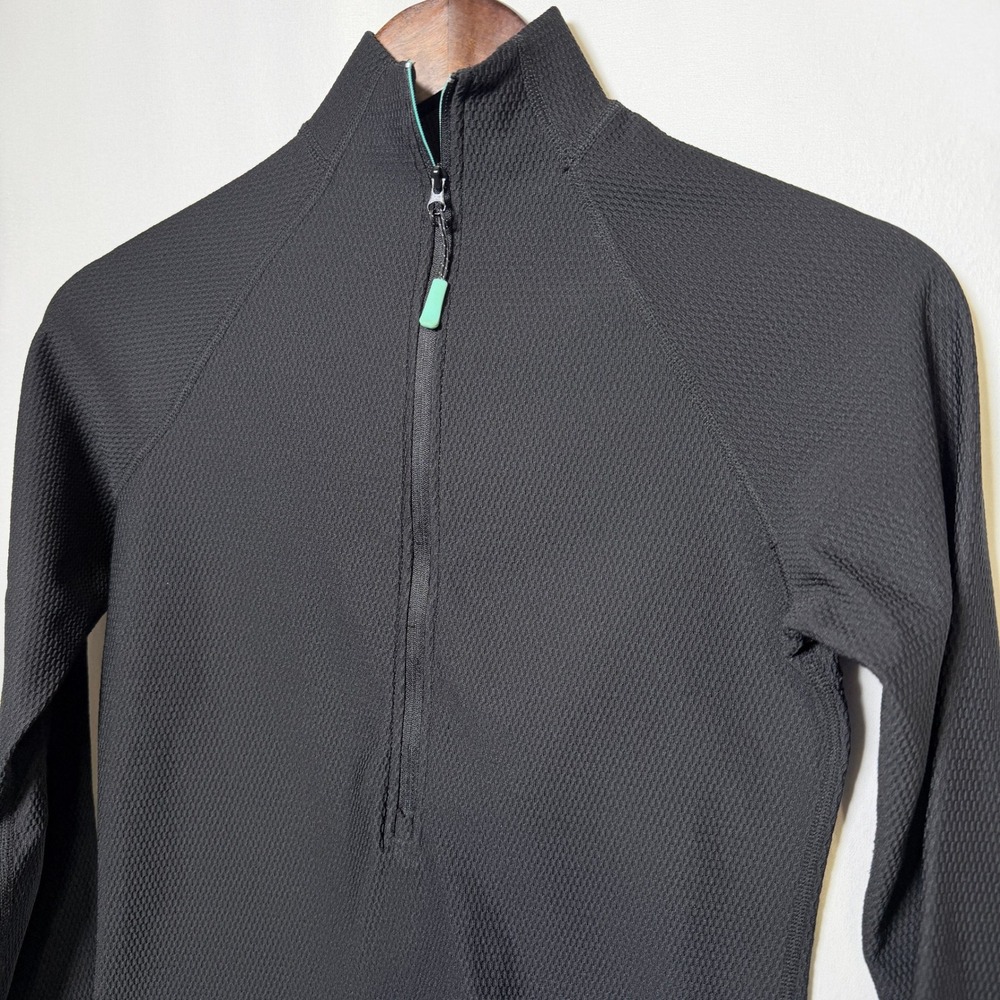 Peak ColdPruf Women Black Quarter Zip Base Layer Grid Fleece Top Thumbholes M